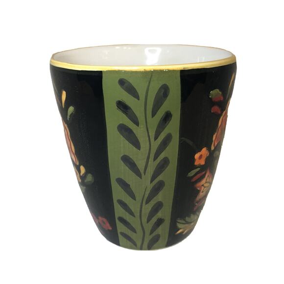 222 Fifth Arabian Flower Coffee Mug Cup 14 OZ Black Green Orange Southwest Boho - Picture 3 of 6